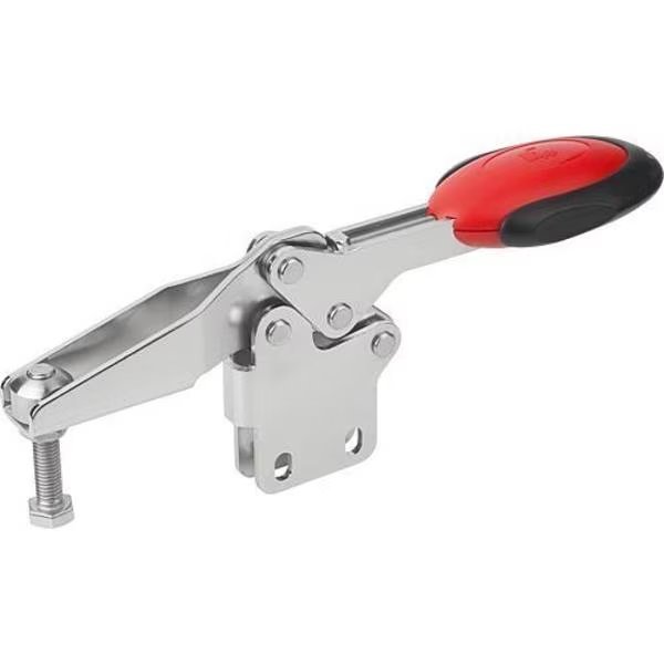 Horizontal Toggle Clamps w. Safety Lock, str. foot, adj. spindle, SS, Kipp, Mfr#: K0661.108103
